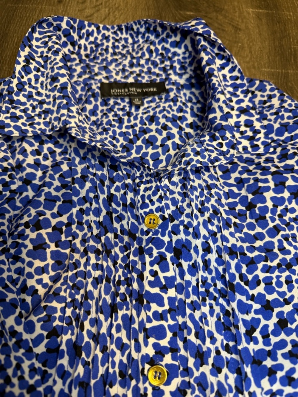 Jones New York Vintage Blue, Black & White Printed Button-Up Blouse